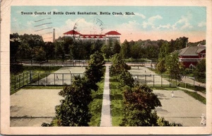 Postcard Tennis Courts of Battle Creek Sanitarium Battle Creek MI Posted 1921 - Picture 1 of 2