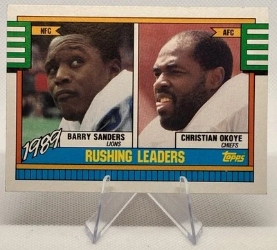 1990 Topps - Leaders Barry Sanders, Christian Okoye #28 - Image 1 of 2