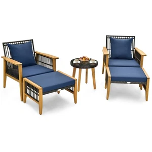 5 Piece Patio Wicker Woven Chair Set w/Coffee Table, 2 Ottomans, Back Cushions - Picture 1 of 10