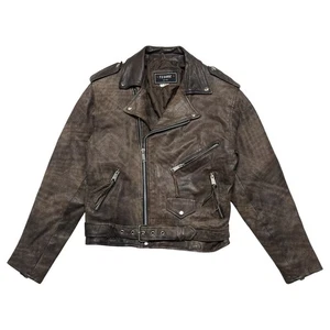 Tecone Leder Motorrad Jacke Herren 40 braun Gürtel Biker distressed gefüttert - Bild 1 von 13