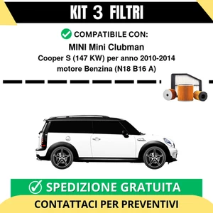 Kit 3 Filtri Tagliando per MINI Mini Clubman Cooper S 147 kw Benzina 2010-2014 - Imagen 1 de 2