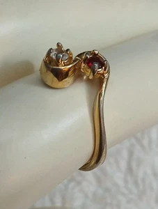 Womens Classic Vintage Ring 10K Gold Plate Faux Diamond & Ruby Ring - Picture 1 of 12