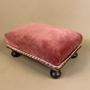 Vintage Retro Velvet Stool Pink Wood Ball Legs Cottage Furniture Rectangle - Picture 1 of 11