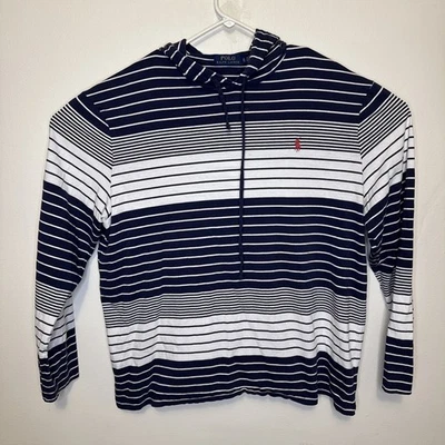 Polo Ralph Lauren Hooded T-Shirt Mens XL Long Sleeve Striped Blue White Pony - Image 1 of 4