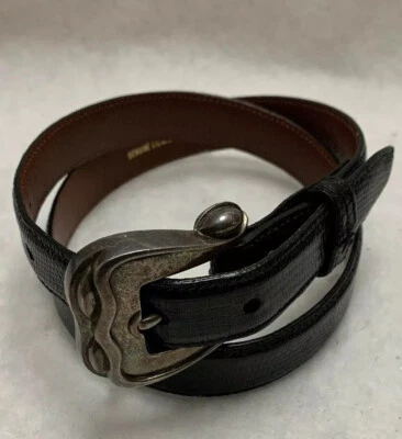 1999 BKC Barry Kieselstein Cord 925 Sterling Silver Buckle Black Lizard Belt 2 - Image 1 of 4