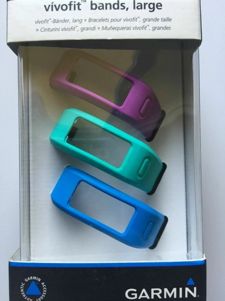 Bandas de repuesto Garmin Vivofit - Paquete de 3 (púrpura, verde azulado, azul) - grandes NUEVAS Foto 1 de 4