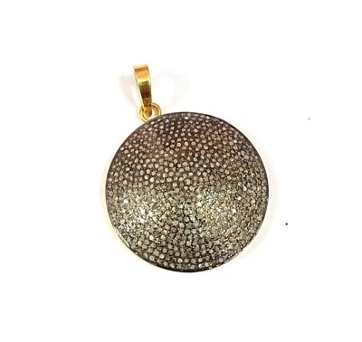 Naturale Pavé di Diamanti Placcato Oro 925 Pendente Argento Sterling Vittoriano - Immagine 1 di 4