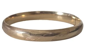 Beautiful 14k Gold, Hinged* Etched Hollow Bangle Bracelet, 8mm, 10g, Signed R&D - Picture 1 of 11