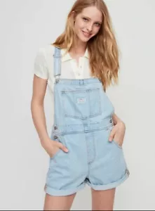 Levi's Vintage Overall Shorts Shortall Vintage Light Wash Blue Jean Denim Bib XL - Picture 1 of 4