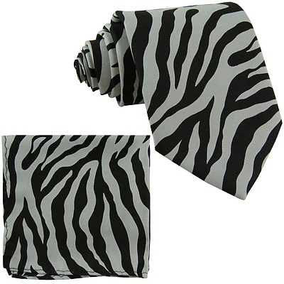 Nuevo Vesuvio Napoli Poli Poli Poli Poli Cuello Hombre Corbata y Pañuelo Conjunto Estampado Cebra Gris Formal Foto 1 de 3