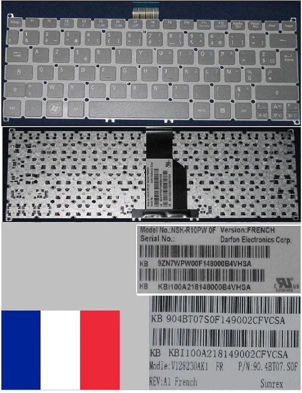 Keyboard AZERTY French Acer Aspire S3-951 Series NSK-R10PW 9Z.N7WPW.00F Grey - Image 1 of 1