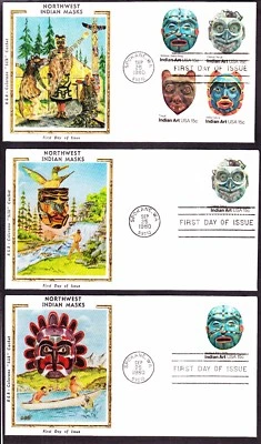 US 1834-1837 15c NW Indian Masks First Day Covers Lot w/ Colorano "Silk" Cachets - Image 1 of 2