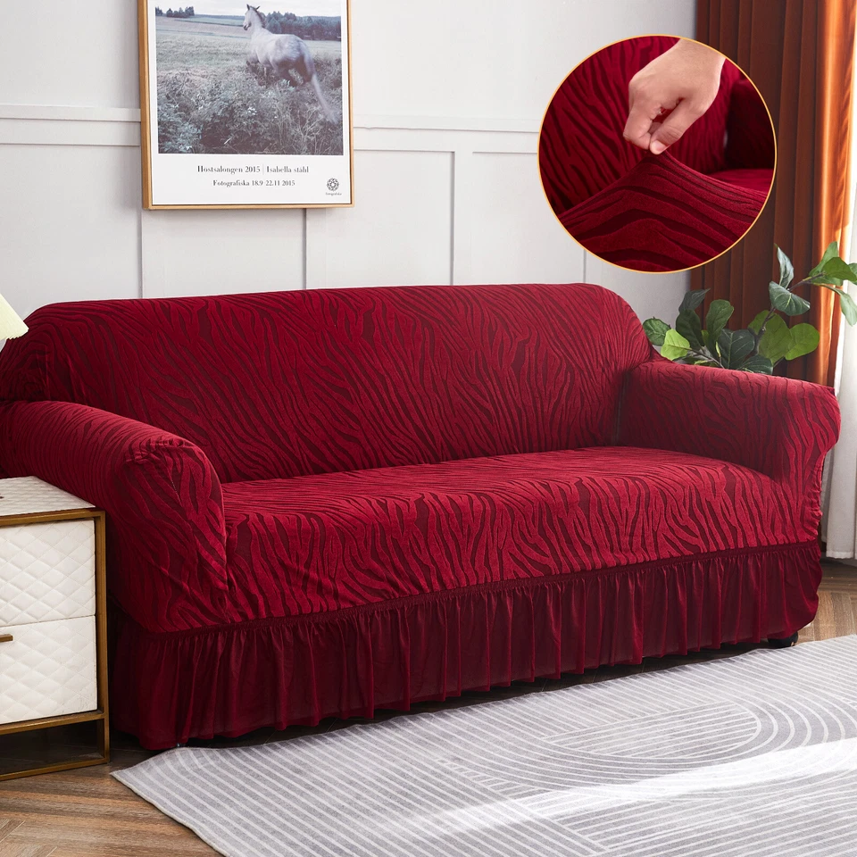 Funda de sofá de alta elasticidad con dobladillo de falda cubierta completa jacquard antideslizante Foto 1 de 4