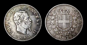 Italie 2 Lire Victior Emmanuel II 1863T Turin - Argent 9.85 gr - Imagen 1 de 1