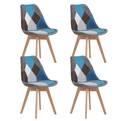 Set di 4 Sedie Patchwork Tulip e gambe in legno Sedia da pranzo Blu - Immagine 1 di 4