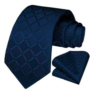 Cravatta e Pochette, a quadri, Colore Blu Scuro - Foto 1 di 7