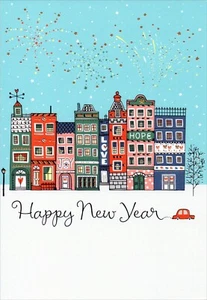 Süße GLÜCKLICHE NEUE JAHRSKARTE, Stadtfeier Liebe Hoffnung von American Greetings + ✉ - Bild 1 von 5