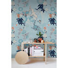 Dekoration Kimono Kran und Blumen Vlies Fototapete Blaue Wand Foto