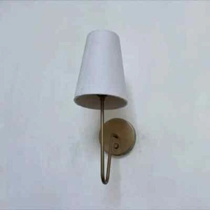 Modern Brass Fixture Lamp Scoop Sconce Wall Sconce Lamp Fabric Shade Lighting - Picture 1 of 7