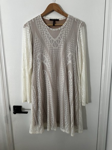 OFF WHITE BCBG MAX AZRIA ABITO BIANCO SPORCO MANICA LUNGA PIZZO TAGLIA S