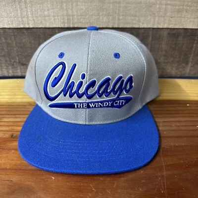 Chicago Windy City Snapback Big Bear Marca Logo Gorra Camioneros Sombrero Gris Azul Foto 1 de 4
