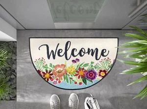 wash+dry Fußmatte Round Welcome Blooming halbrund 50 x 85 cm Willkommen Blumen - Bild 1 von 2