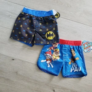 2 Pair Infant Toddler Swim Trunks Shorts Paw Patrol and Batman sz 12 months - Picture 1 of 6