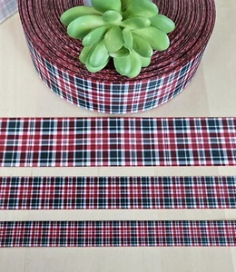 5/8, 7/8 & 1.5" (1YD) Christmas Plaid Grosgrain Ribbon Green & Red Plaid Print - Picture 1 of 2