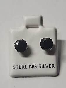 Sterling Silver Stud Earrings Black Cz Stones 5mm  - Picture 1 of 6