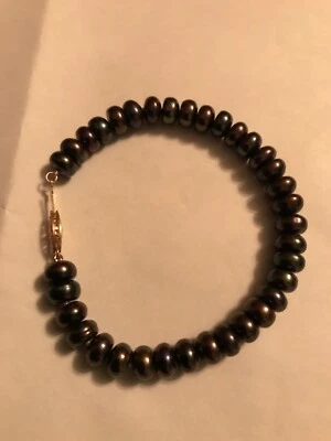 Exquisita Pulsera de Perlas Donut Genuina con Cierre de Seguridad 10kt YG Foto 1 de 4