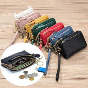Mujeres Cartera con Cremallera Cuero Real Pequeño Bolso sin asas Portatarjetas Muñequera Cartera Bolso de mano EE. UU. - Imagen 1 de 19