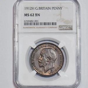 Centavo H 1912 (NGC MS 62 BN) - Moneda de bronce británica Jorge V - Muy bonita - Imagen 1 de 2