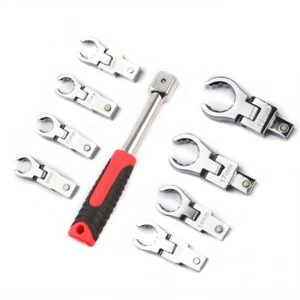 9pcs Flare Nut Flexible Open End Offset Box Wrench Metric Set Brake Line Wrench - Picture 1 of 6