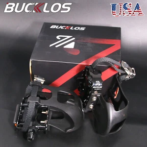 BUCKLOS MTB Bike Pedals with Toe Clip Toe Cages&Strap for Peloton Bike PD-B328T - Picture 1 of 11