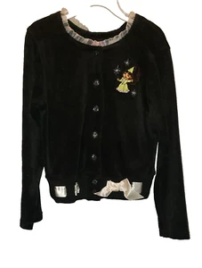NICK JR DORA EXPLORER BLACK VELOUR SWEATER TOP BUTTON UP FASHION SHIRT~NEW~SZ M - Picture 1 of 4