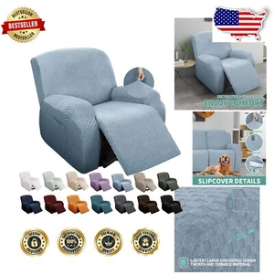 Water-Repellent Recliner Slipcover with Pocket - Fits Most Chairs, Light Blue - Picture 1 of 9