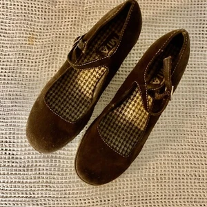 MIA Kids Wedge Heels Mary Jane US 6M Chocolate BROWN Suede Leather - Picture 1 of 7