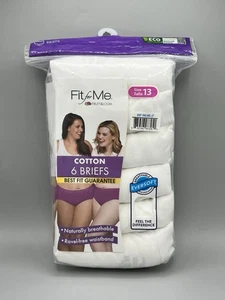 6-Pack FIT FOR ME Women’s Size 13 Cotton Briefs Fruit Of The Loom • White - Picture 1 of 11