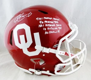 Kyler Murray Signed Oklahoma F/S Speed Authentic Helmet w/ 5 Stats- Beckett Auth - Picture 1 of 3