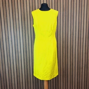 Karen Millen Dress Yellow UK 16 Straight Fitted Stretch Knee Length - Picture 1 of 11