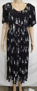 Vintage BETSY LAUREN Kleid Größe 16 schwarz, weiß Krepp Strichmännchen Muster Viskose - Bild 1 von 14