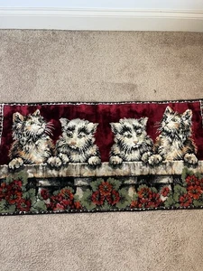 Tappeto arazzo gatto gattino vintage vintage Italia velluto peluche 38x19" arte - Foto 1 di 6