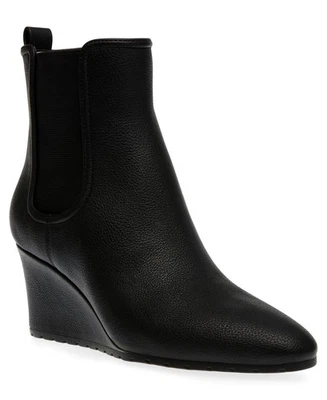 Botas de cuña Anne Klein Valore Chelsea para mujer de cuero negro punta en punta TZP614 Foto 1 de 4
