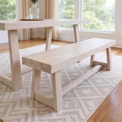 Banco de comedor de granja de 60 pulgadas, banco de entrada de madera maciza, banco exterior de madera... Foto 1 de 4