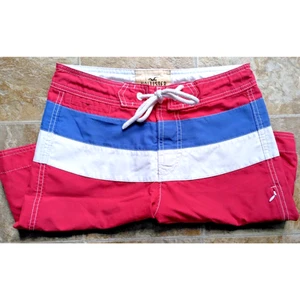 Hollister Mens Red Blue White Striped Swim Trunks Board Shorts Size XSmall - Picture 1 of 7