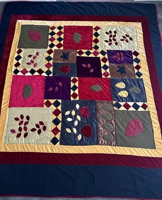 Vtg Queen Blanket Bedspread Patchwork Fall Witch Magical Cottage Primitive Color - Image 1 of 4