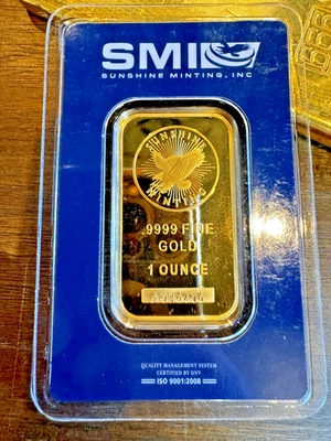 1 Troy oz Sunshine Mint Gold Bar .9999 Fine Sealed In Assay Mint Mark SI A086406 - Image 1 of 2