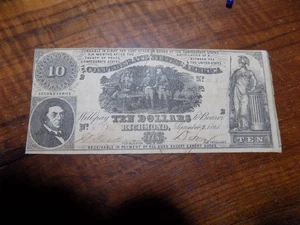1861 Confederate States of America Ten Dollars- Criswell # T-30 - VF - Picture 1 of 2