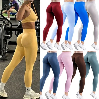 Women Anti-Cellulite Yoga Pants High Waist Ruched Butt Lift Gym Leggings Fitness - Image 1 of 4