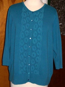 Cardigan maglione donna Cj Banks blu acqua uncinetto davanti abbottonato - tg X - Foto 1 di 5